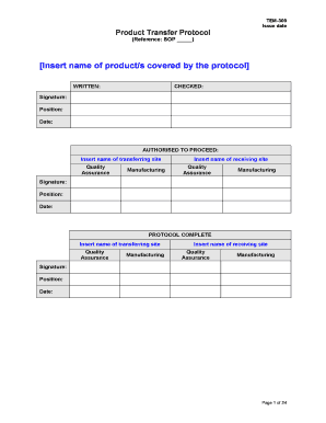 Product Transfer Protocol Template Sample Pharmaceutical Quality  Form