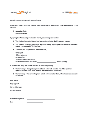 No Liability Letter from Mashreq Bank  Form