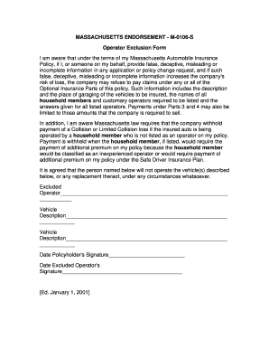 Operator Exclusion Form Arbella Mutual