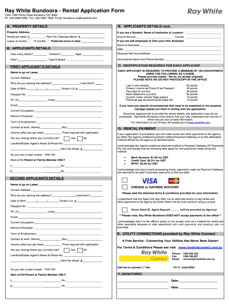 Tenancy Application Form Ray White