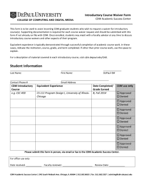 Introductory Course Waiver Form DePaul University Cdm Depaul