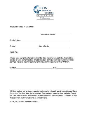 Non Contracted Provider Waiver of Liability Form Leon Medical