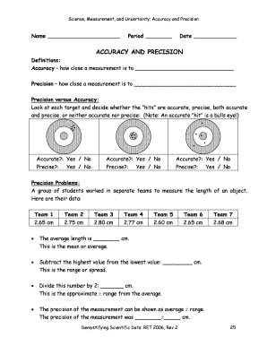Accuracy and Precision Worksheet Answers PDF  Form