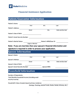DUHS Financial Assistance Application English Duke Medicine  Form