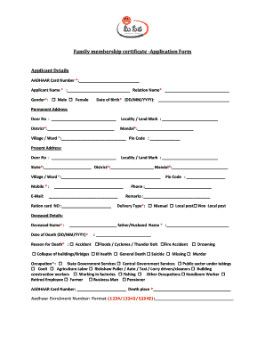 Family Member Certificate  Form