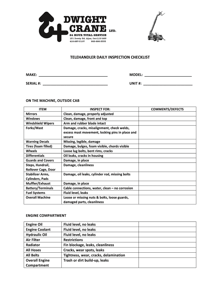  Telehandler Inspection Checklist 2013