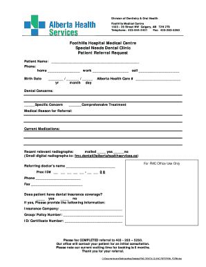 Foothills Hospital Dental Clinic  Form