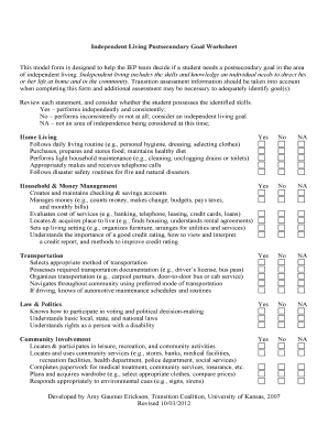 Independent Living Postsecondary Goal Worksheet  Form