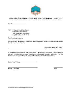 HOA ACKNOWLEDGEMENT AFFIDAVITdoc031607doc  Form