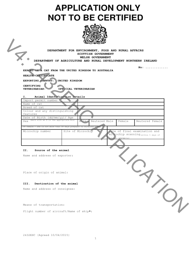 Health Certificate Uk  Form