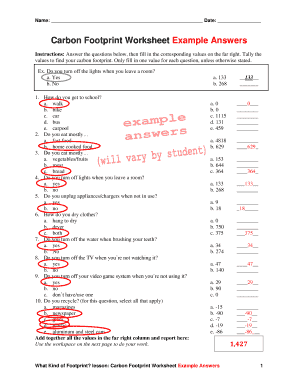 Ecological Footprint Activity Answer Key  Form