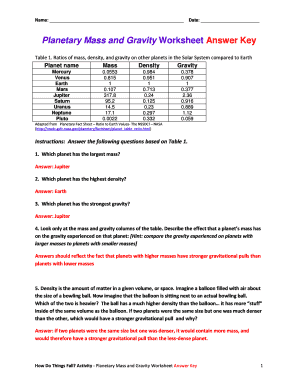 Printable Gravity Worksheets  Form