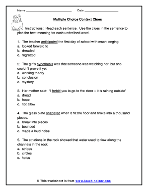 Multiple Choice Underlined Contextual Meaing PDF  Form