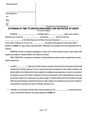 Extension of Time to Enforce Lien and Notice of Credit  Form