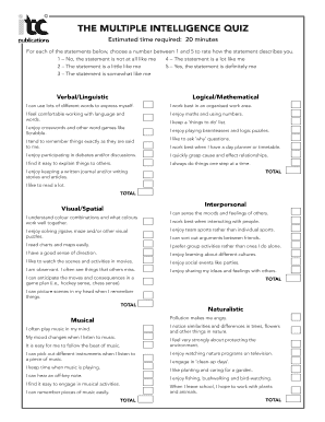 Multi Intelligence Quiz  Form