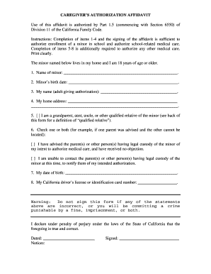 Caregiver Authorization Affidavit Florida  Form