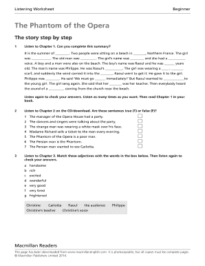Phantom of the Opera Worksheet PDF  Form