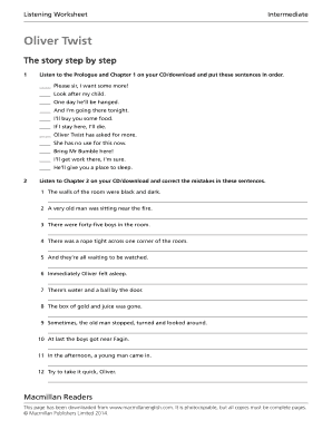 Oliver Twist Worksheets PDF  Form