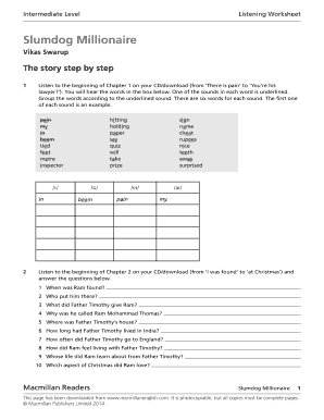 Slumdog Millionaire Worksheet PDF  Form