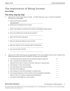 The Importance of Being Earnest Worksheet Answers  Form