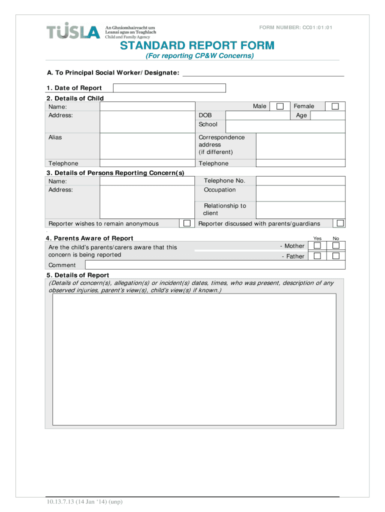  Standard Report Form Tusla 2014-2024