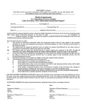 HEC Needs Based Scholarship Agreement Undertaking  Form