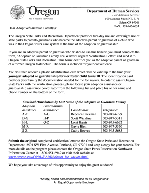 Adoptive Family Fee Waiver Program Verification Letter Orparc  Form