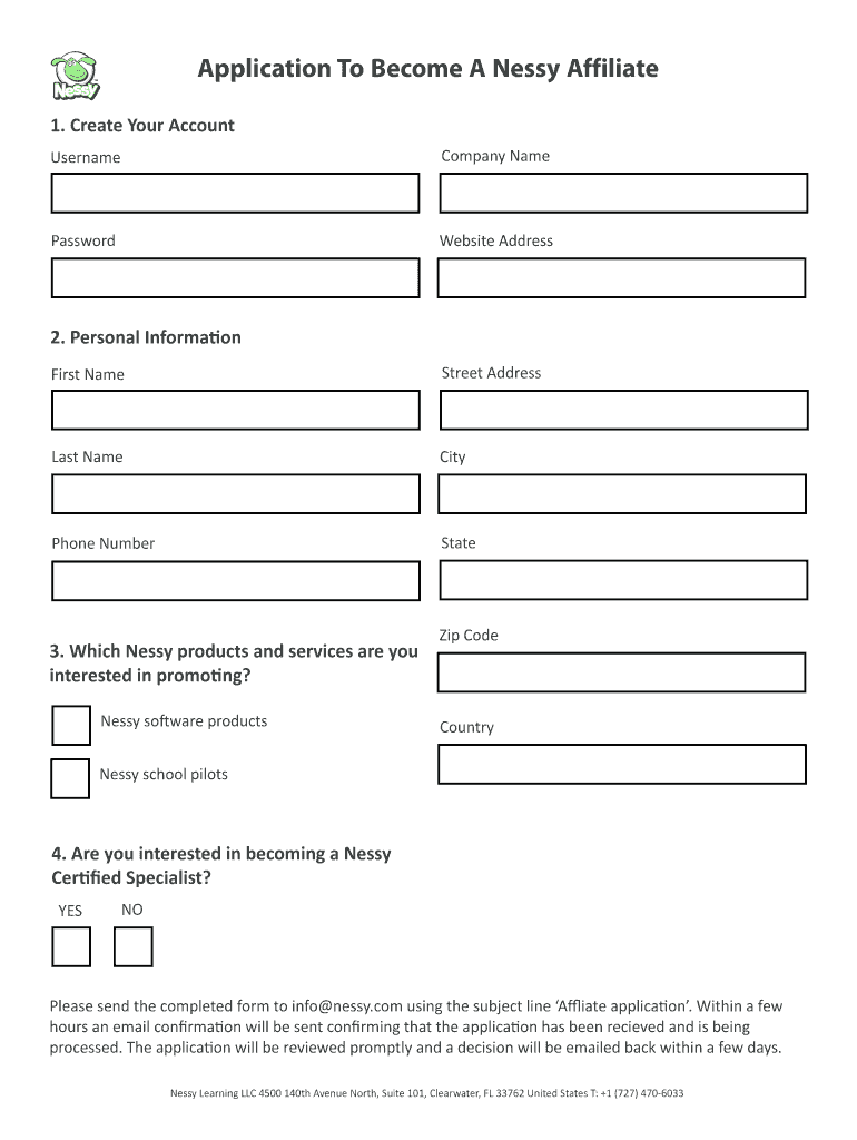 Application to Become a Nessy Affiliate  Form