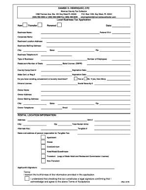 Application for Local Business Tax Monroe County Tax Collector  Form