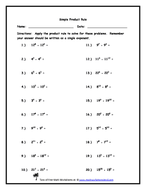 Product Rule Worksheet with Answers PDF  Form