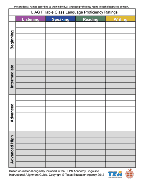 ELPS LIAG Class Language Proficiency Rating Programs Esc20  Form