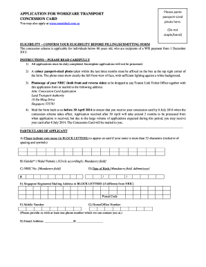 Workfare Transport Concession Card  Form