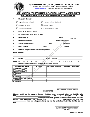 Usindh Marksheet  Form