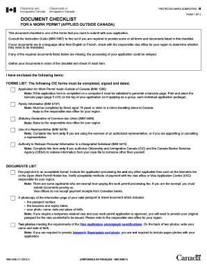 IMM 5488 E Document Checklist for a Work Permit Applied  Form