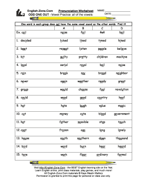 Odd Sound Words List  Form