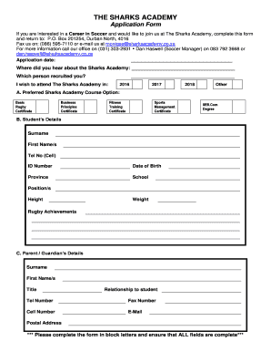 Blue Bulls Rugby Academy Application Form