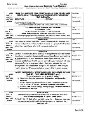 Bair Middle School Science Fair Rubric  Form