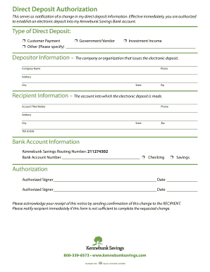 Bank Direct Deposit Authorization Form