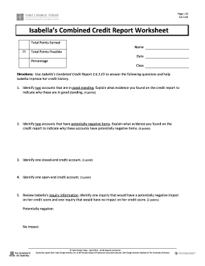 Isabella&#039;s Combined Credit Report Worksheet Answers  Form