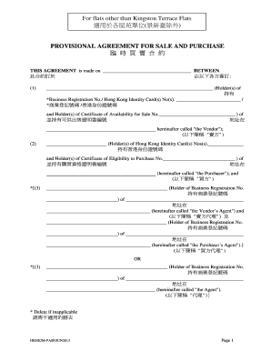 Provisional Agreement for Sale and Purchase Template  Form