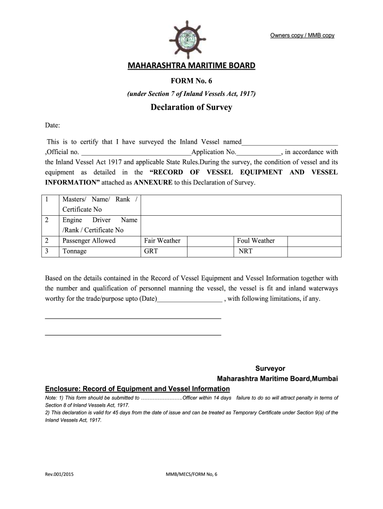 Get and Sign Mmb Vessel Survey Form No 6 2015-2022