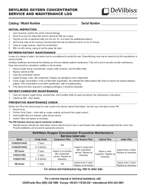 Oxygen Concentrator Maintenance Log  Form