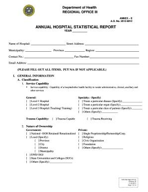 Online Health Facility Statistical Report System  Form
