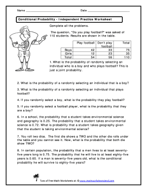 Conditional Probability Worksheet with Answers PDF  Form