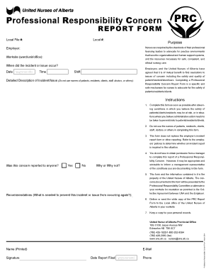 Professional Responsibility Concern United Nurses of Alberta  Form