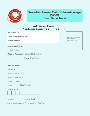 Swami Karthikeyan Vedic University  Form