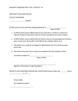 Affidavit Religious  Form