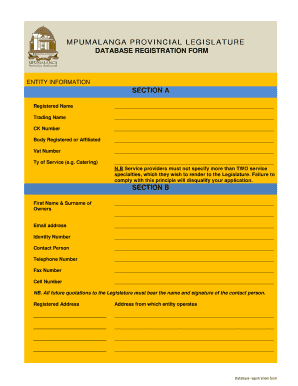 Mpumalanga Provincial Legislature Database Forms