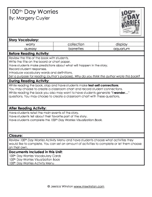 100th Day Worries PDF  Form