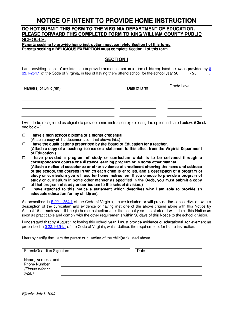  DO NOT SUBMIT THIS FORM to the VIRGINIA DEPARTMENT of EDUCATION 2008-2024